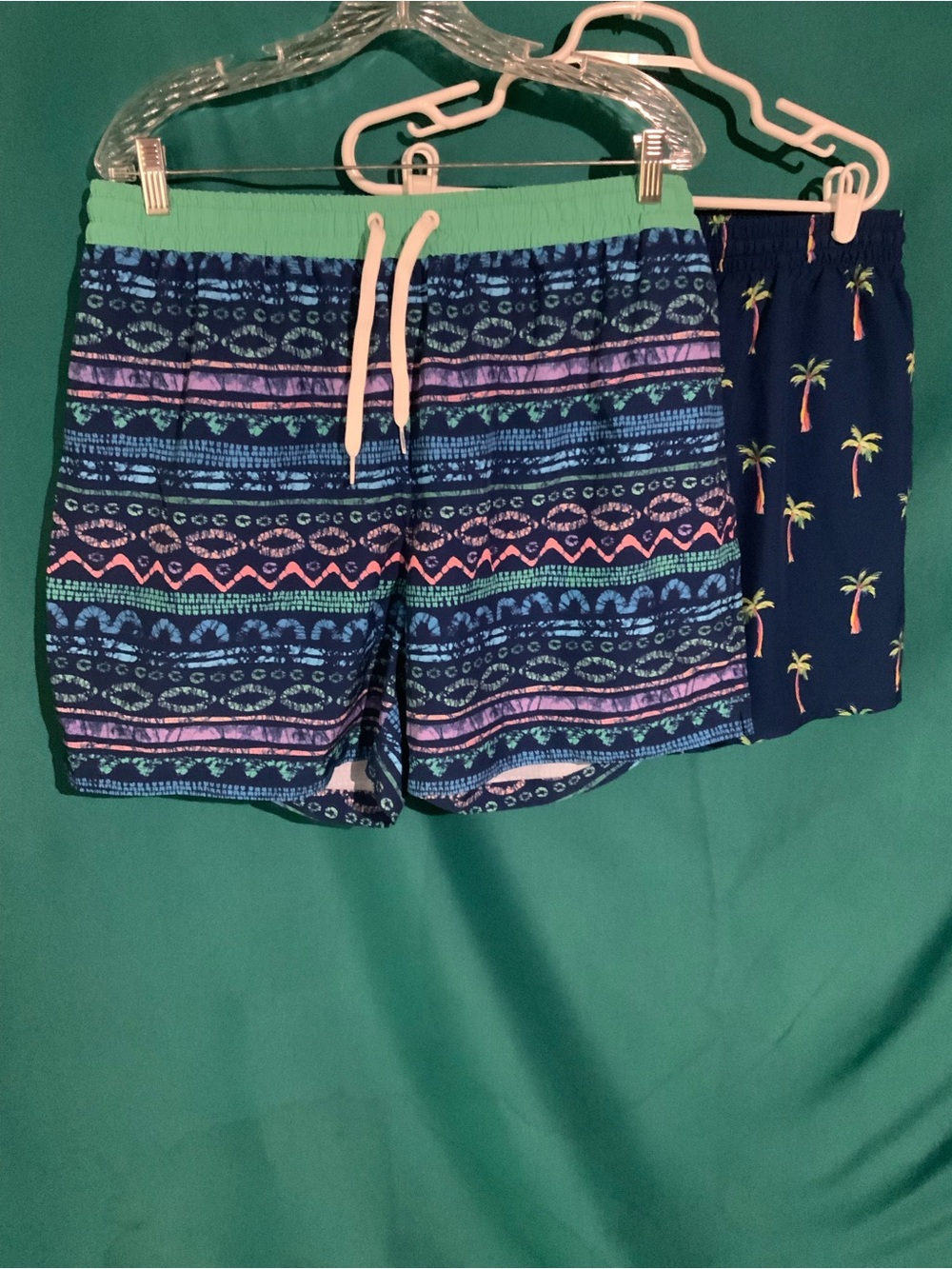 chubbies Navy Patterned Swim Shorts with Green Waistband